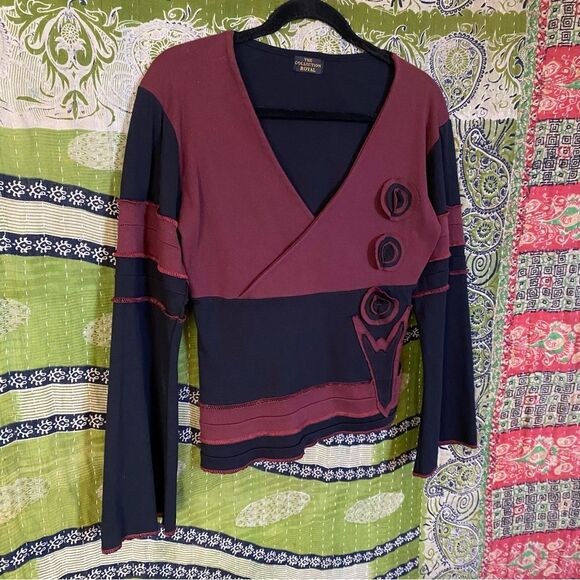 Y2K The Collection Royal Black/ Red Boho Whimsigoth Patchwork Top Size Medium - Picture 9 of 15
